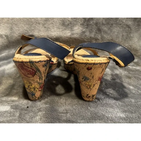 b.o.c Shoes Womens Size 10 Blue Floral Cork Wedge Sandals Comfort Strappy Summer - Picture 7 of 14